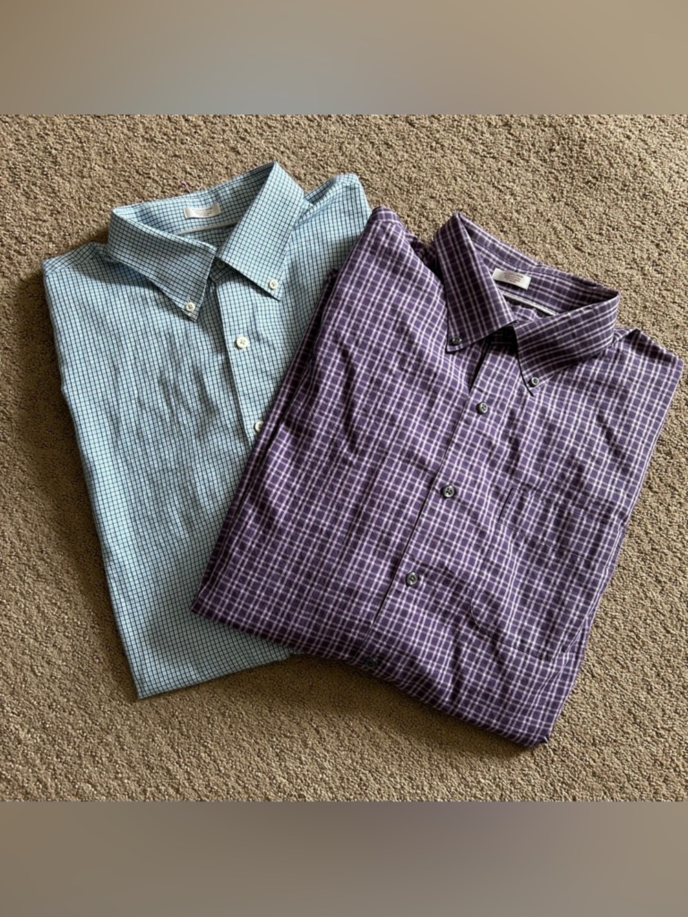 Lot 2 Peter Millar Mens Button Down Shirt XL Blue Purple Plaid Long Sleeve Golf